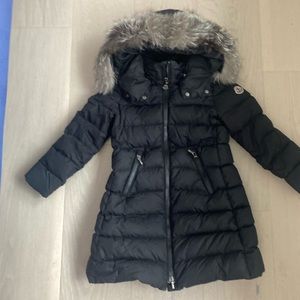 Moncler long jacket for girl 6y.o with removable hoodie and fur